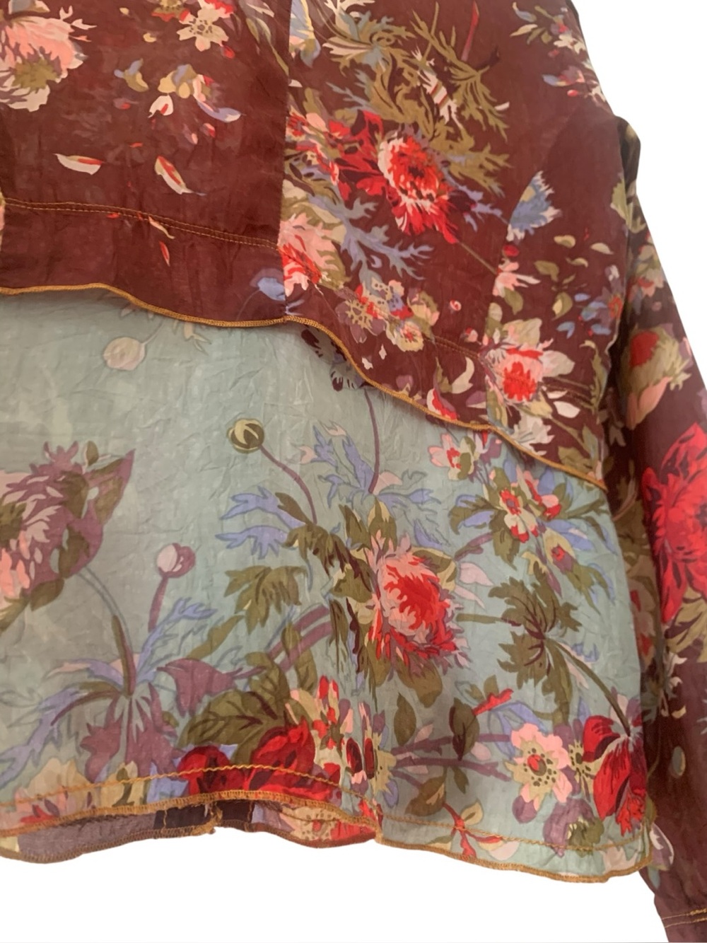 Johnny Was Floral Sheer Layered Button Front Blouse Boho Size S Like New - Picture 7 of 12